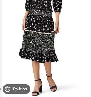 Sweet Baby Jamie by Mizrahi Black and White Floral Tiered Midi Skirt cottage